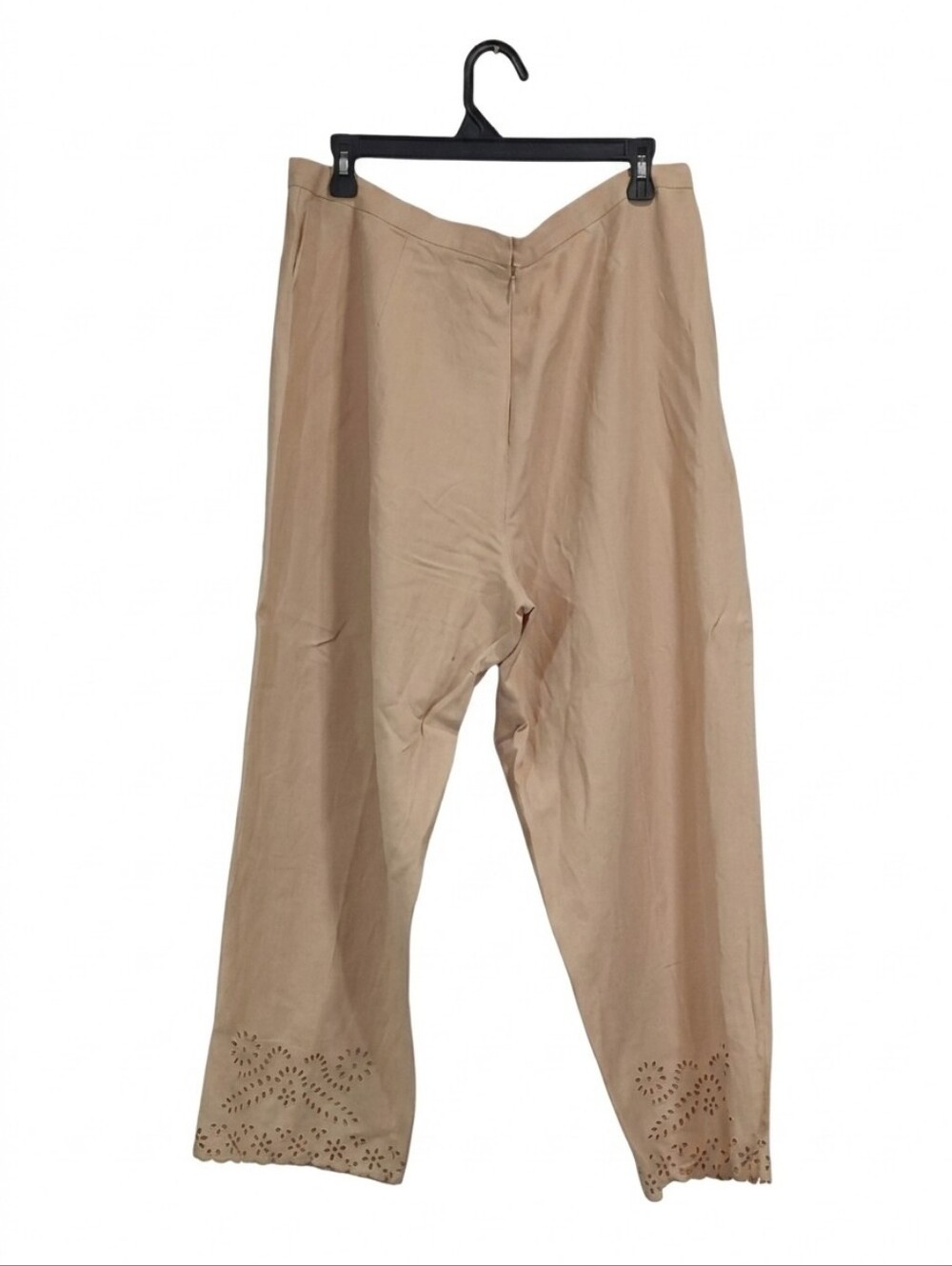 Beige Women's Casual Cotton Pants with Laser-Cut Hem